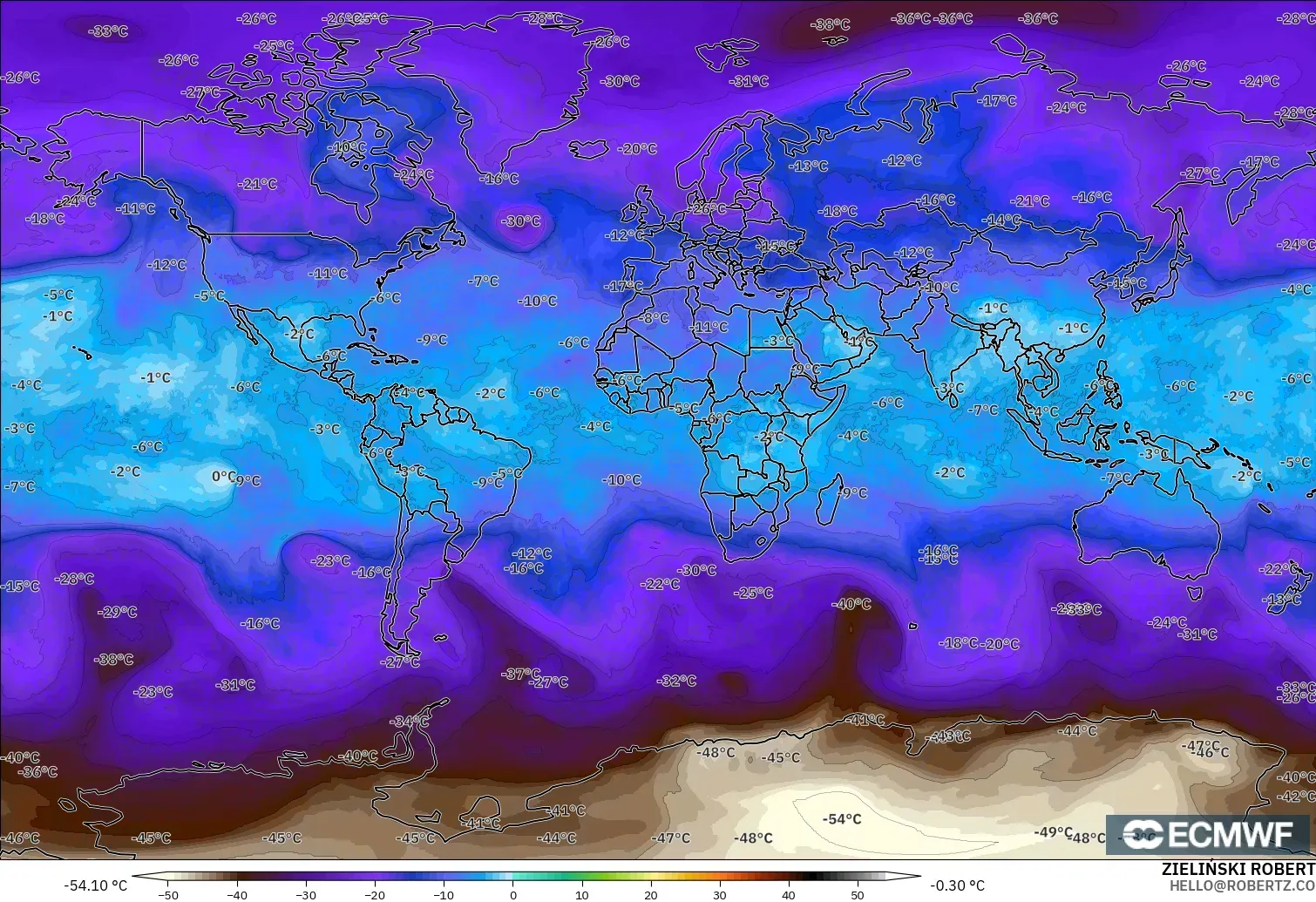 ECMWF IFS 0.25° modelo - Mundo, Temperatura a 500 hPa