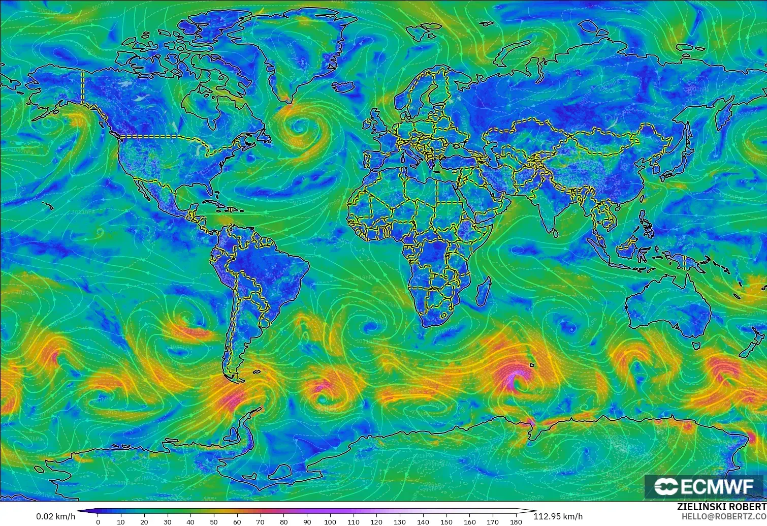 ECMWF IFS 0.25° modelo - Mundo, Viento a 10 m