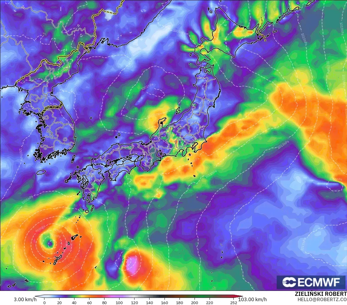 ECMWF IFS 0.25° modelo - Japón, Ráfagas de viento