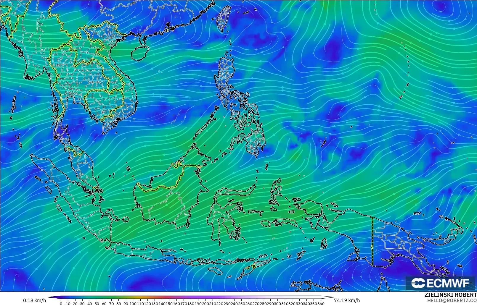 ECMWF IFS 0.25° modelo - Sudeste Asiático, Viento a 300 hPa (corriente en chorro)