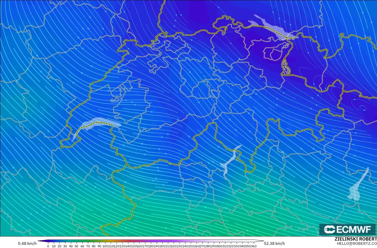 ECMWF IFS 0.25° modelo - Suiza, Viento a 300 hPa (corriente en chorro)