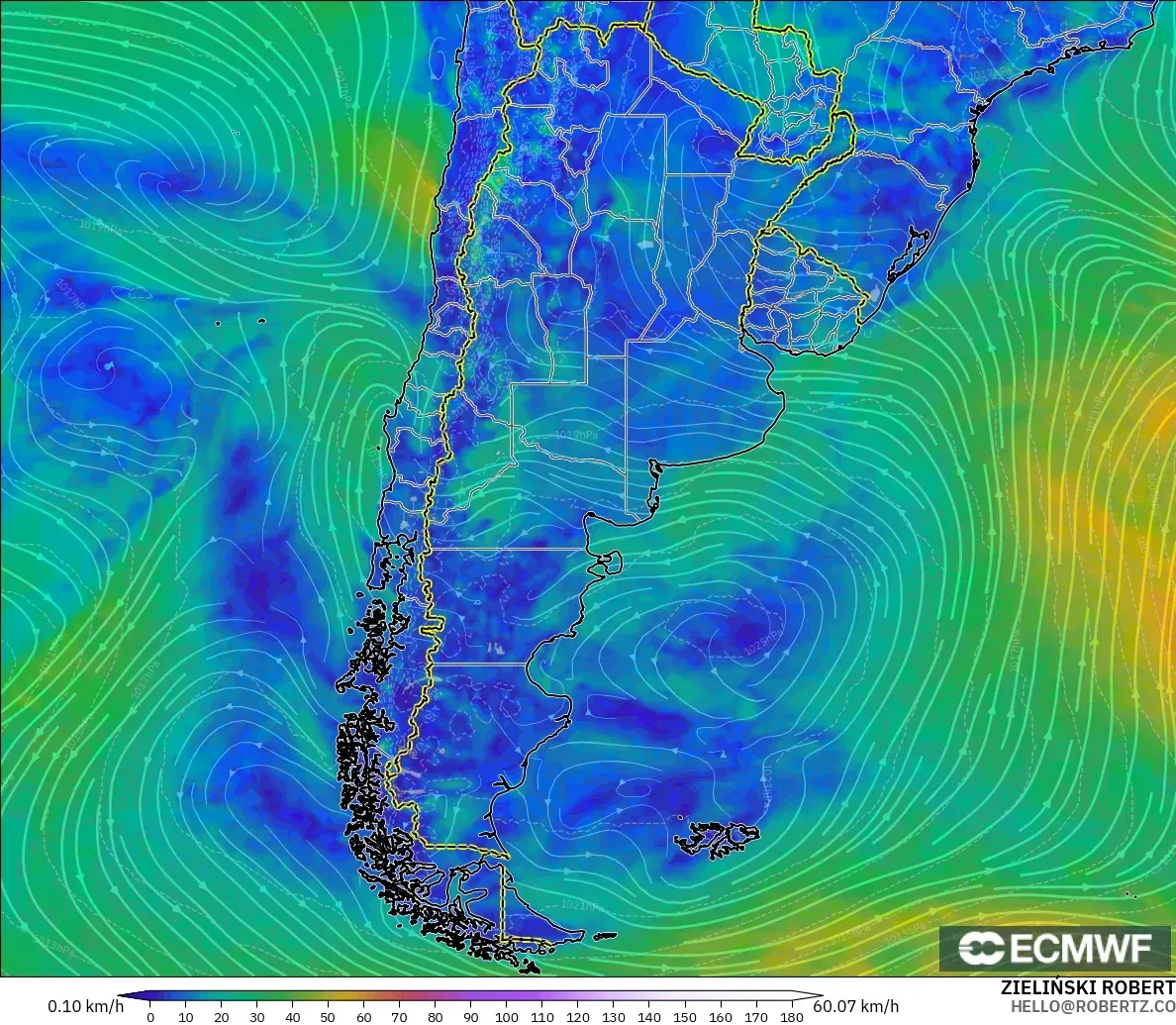 ECMWF IFS 0.25° modelo - Argentina, Viento a 10 m