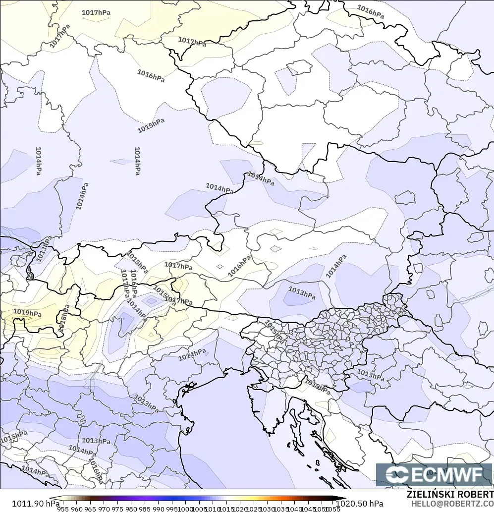 ECMWF IFS 0.25° modelo - Austria, Presión