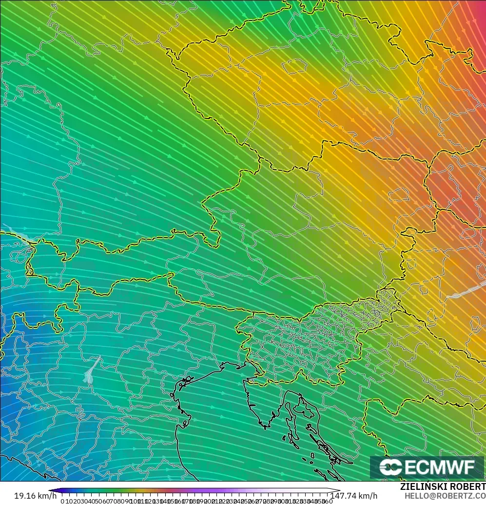ECMWF IFS 0.25° modelo - Austria, Viento a 300 hPa (corriente en chorro)