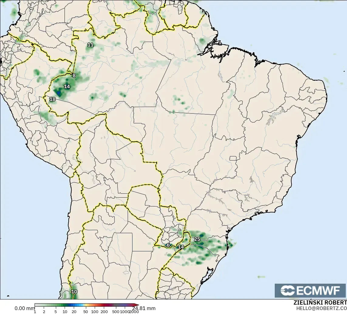 ECMWF IFS 0.25° modelo - Brasil, Acumulación de precipitación