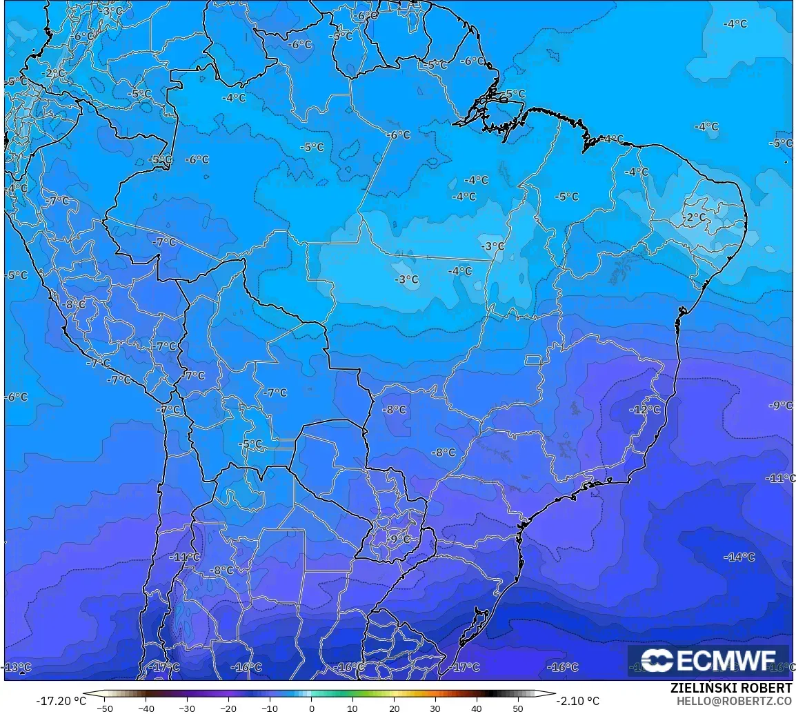ECMWF IFS 0.25° modelo - Brasil, Temperatura a 500 hPa