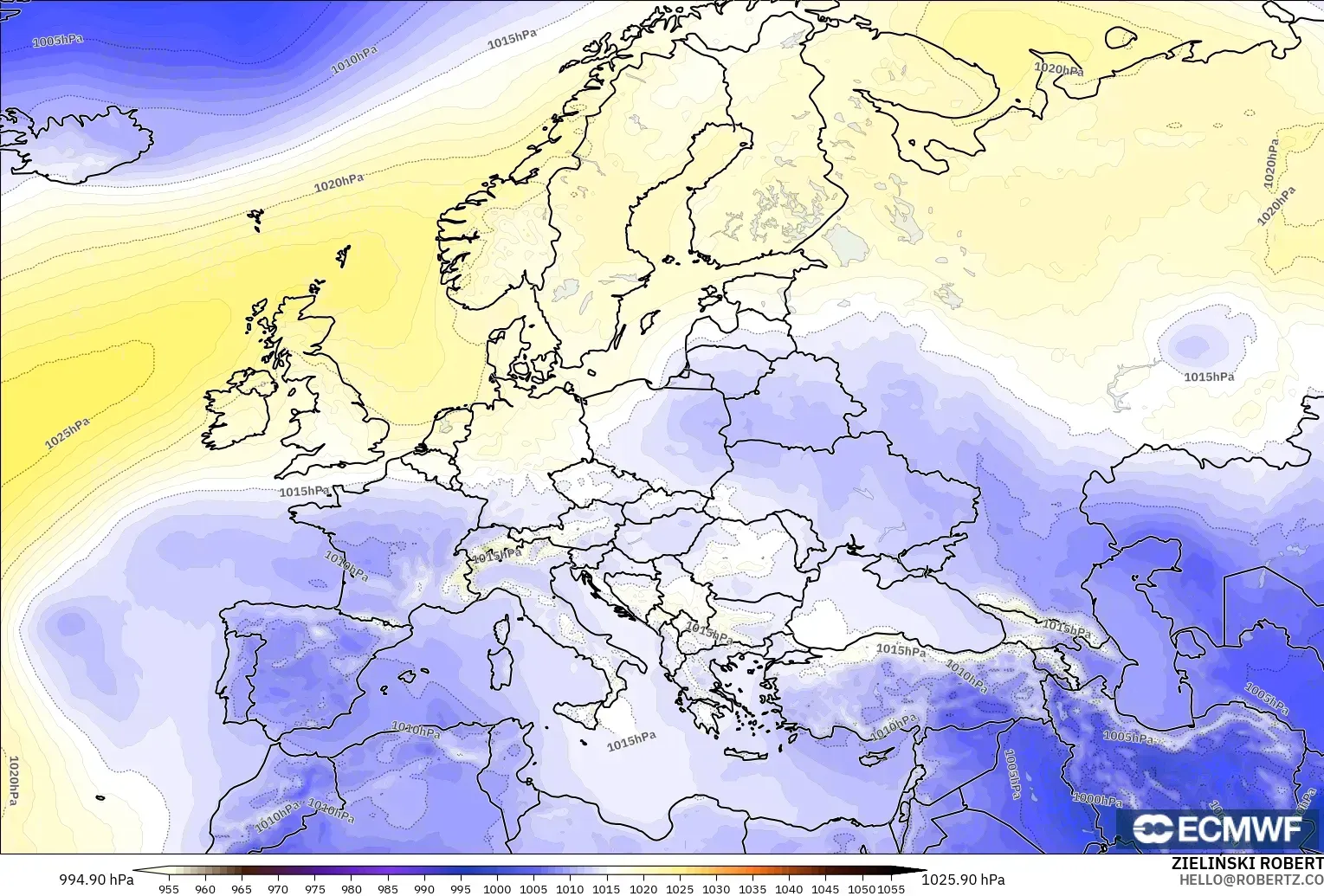 ECMWF IFS 0.25° modelo - Europa, Presión
