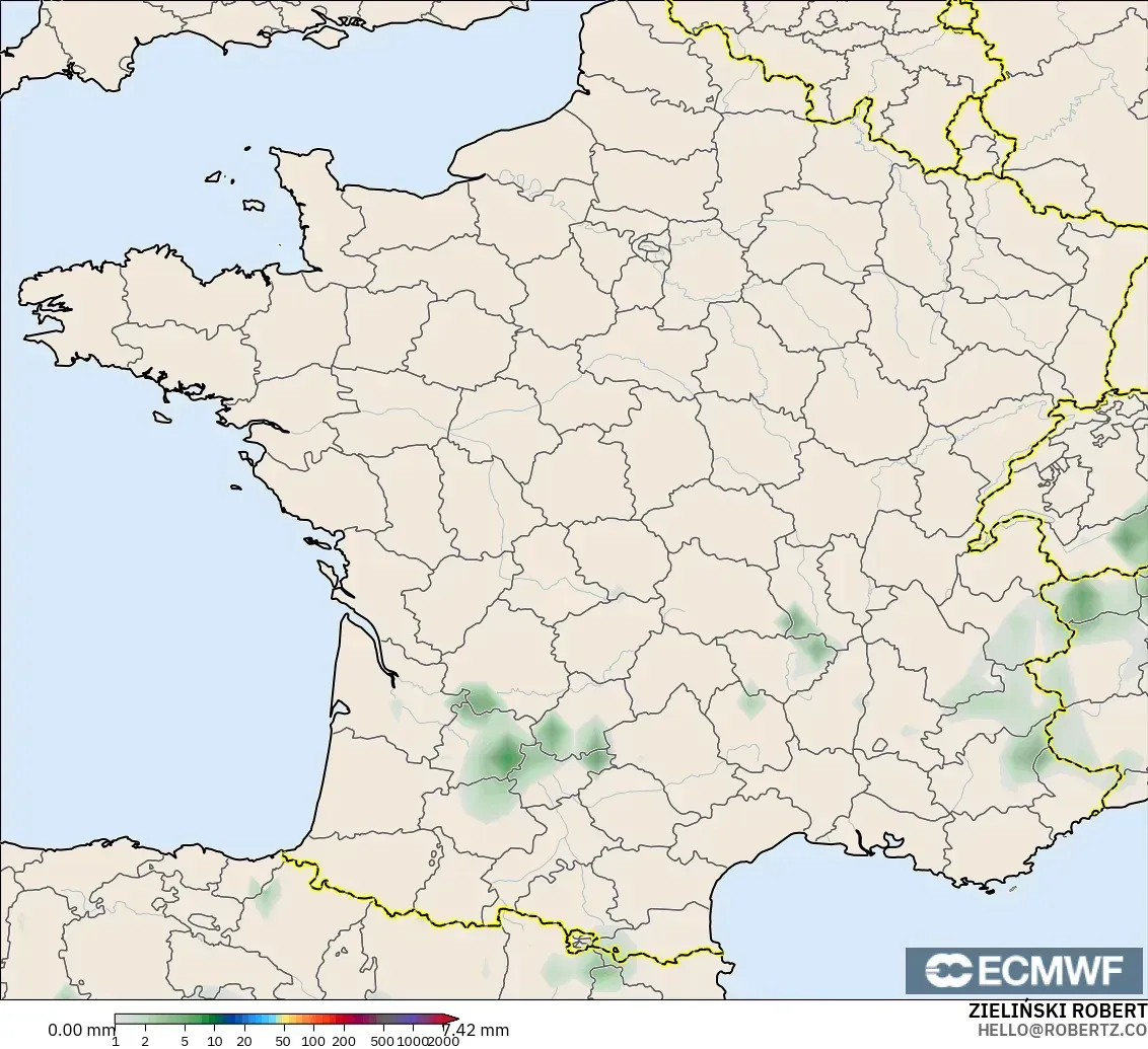 ECMWF IFS 0.25° modelo - Francia, Acumulación de precipitación