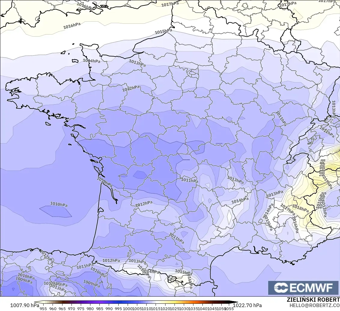 ECMWF IFS 0.25° modelo - Francia, Presión