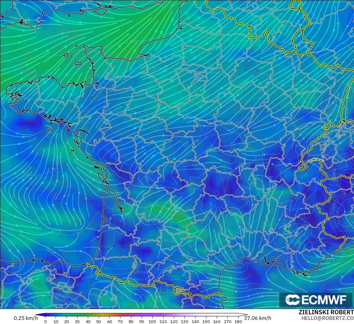 ECMWF IFS 0.25° modelo - Francia, Viento a 10 m
