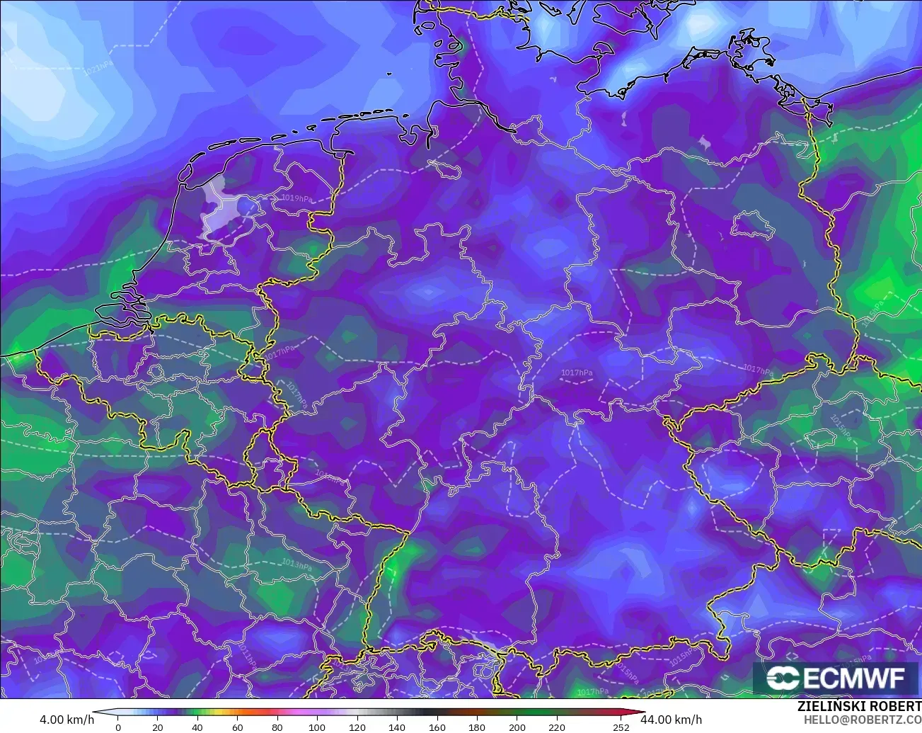 ECMWF IFS 0.25° modelo - Alemania, Ráfagas de viento