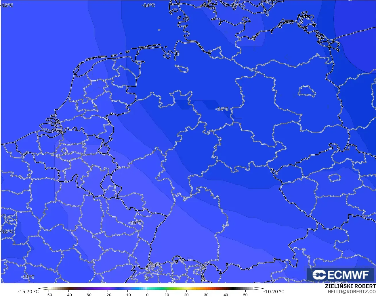 ECMWF IFS 0.25° modelo - Alemania, Temperatura a 500 hPa