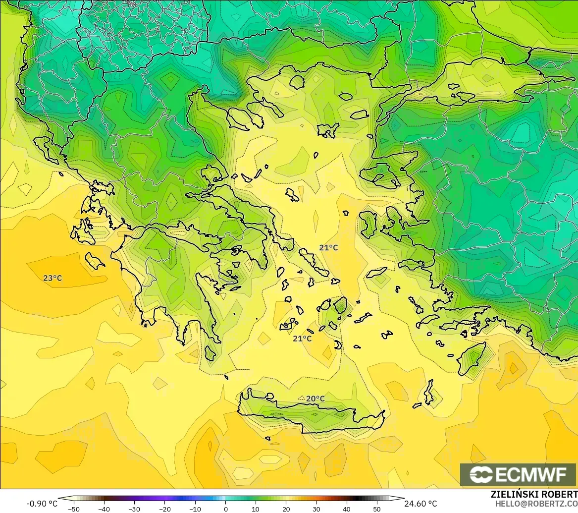 ECMWF IFS 0.25° modelo - Grecia, Punto de rocío a 2 m