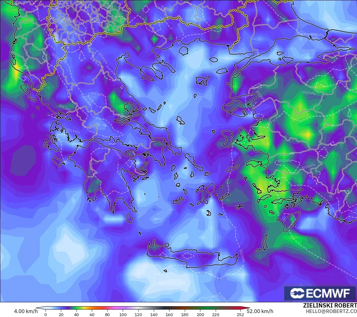ECMWF IFS 0.25° modelo - Grecia, Ráfagas de viento