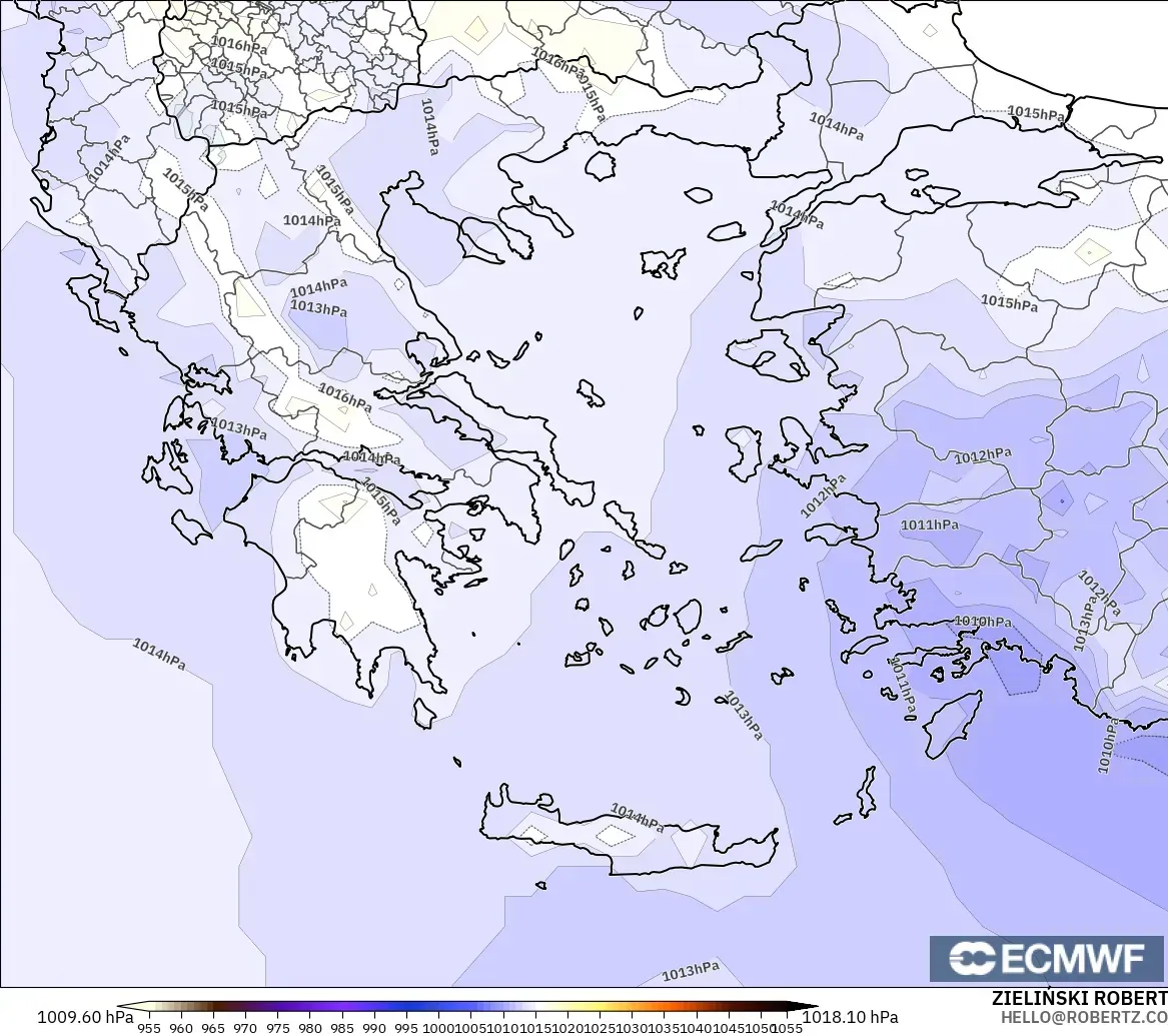 ECMWF IFS 0.25° modelo - Grecia, Presión