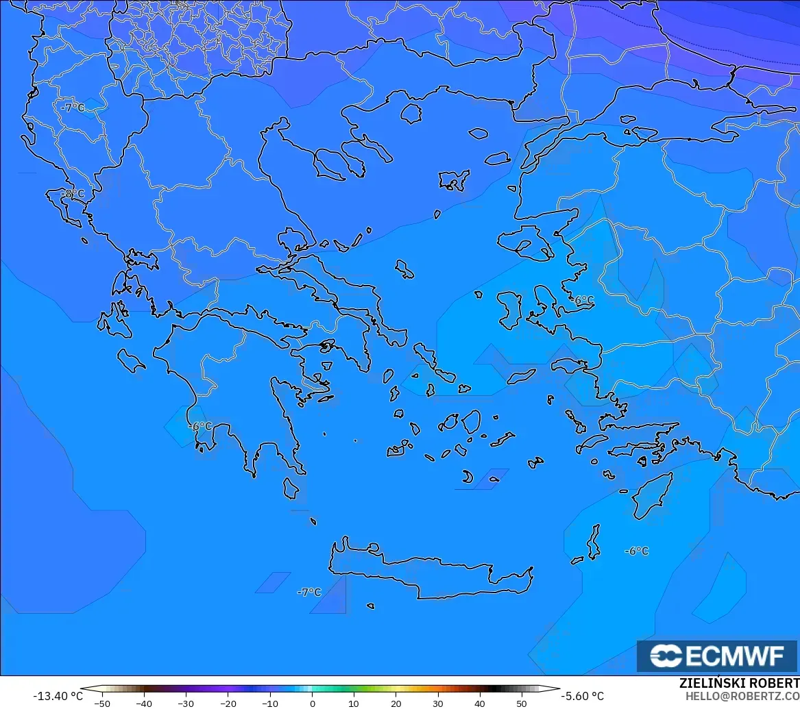 ECMWF IFS 0.25° modelo - Grecia, Temperatura a 500 hPa