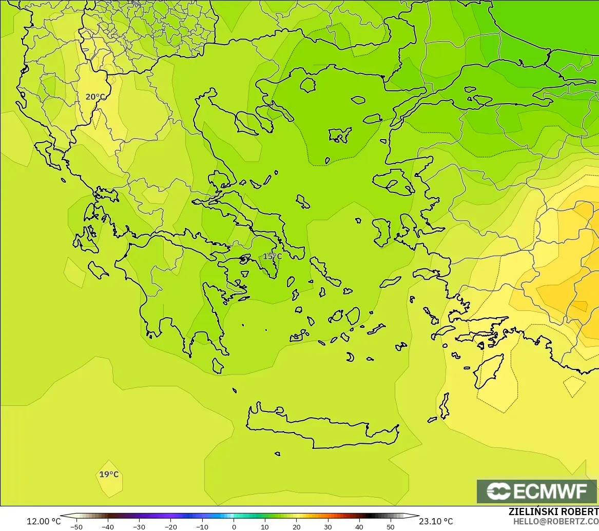ECMWF IFS 0.25° modelo - Grecia, Temperatura a 850 hPa