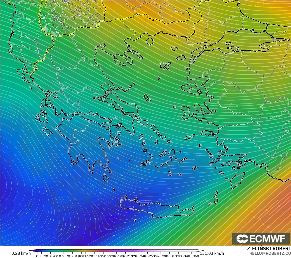 ECMWF IFS 0.25° modelo - Grecia, Viento a 300 hPa (corriente en chorro)