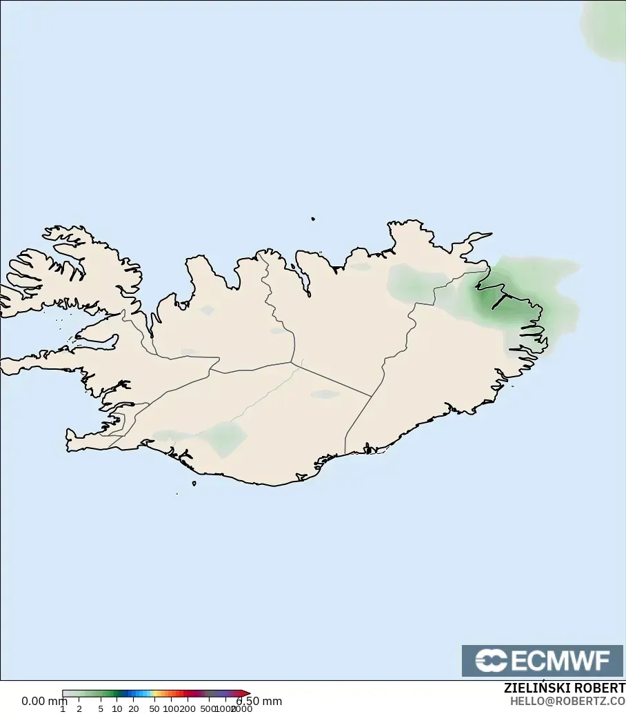 ECMWF IFS 0.25° modelo - Islandia, Acumulación de precipitación
