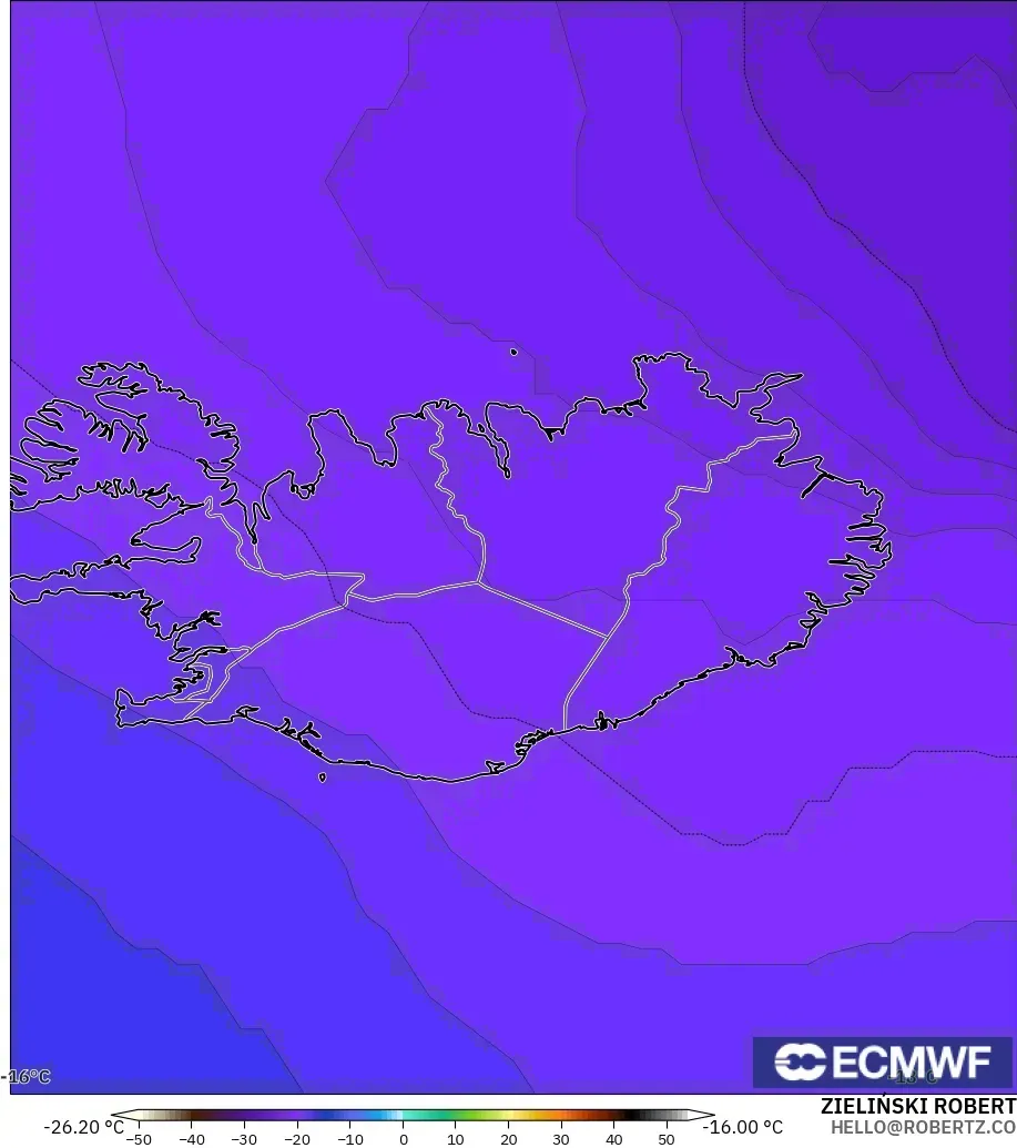 ECMWF IFS 0.25° modelo - Islandia, Temperatura a 500 hPa