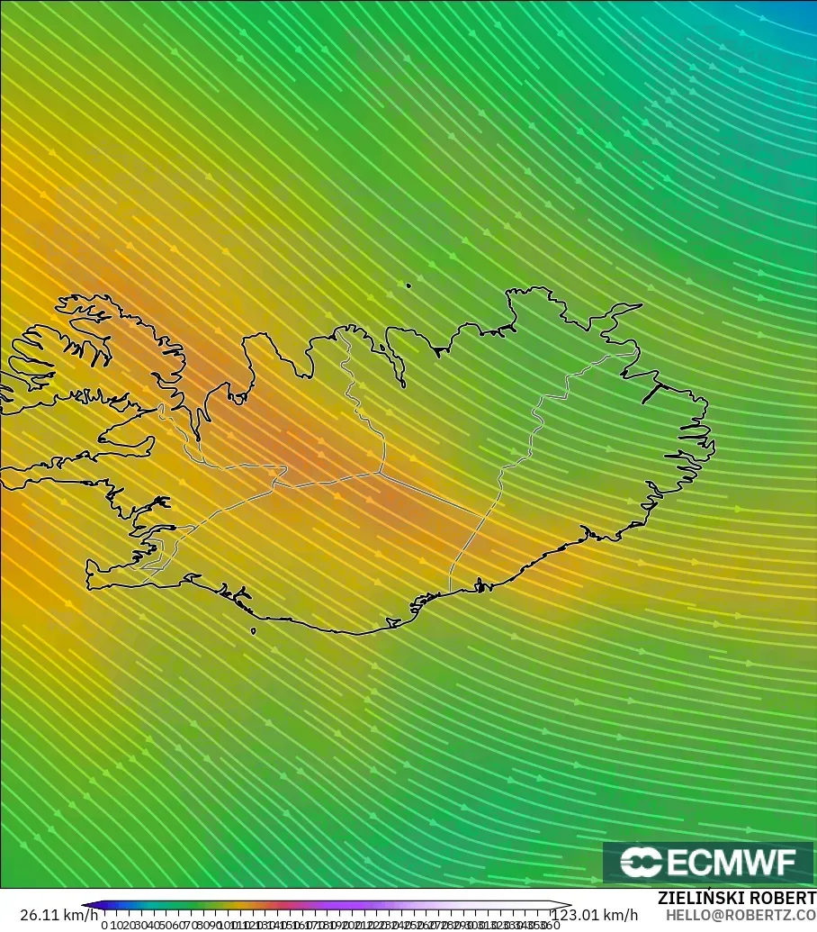 ECMWF IFS 0.25° modelo - Islandia, Viento a 300 hPa (corriente en chorro)