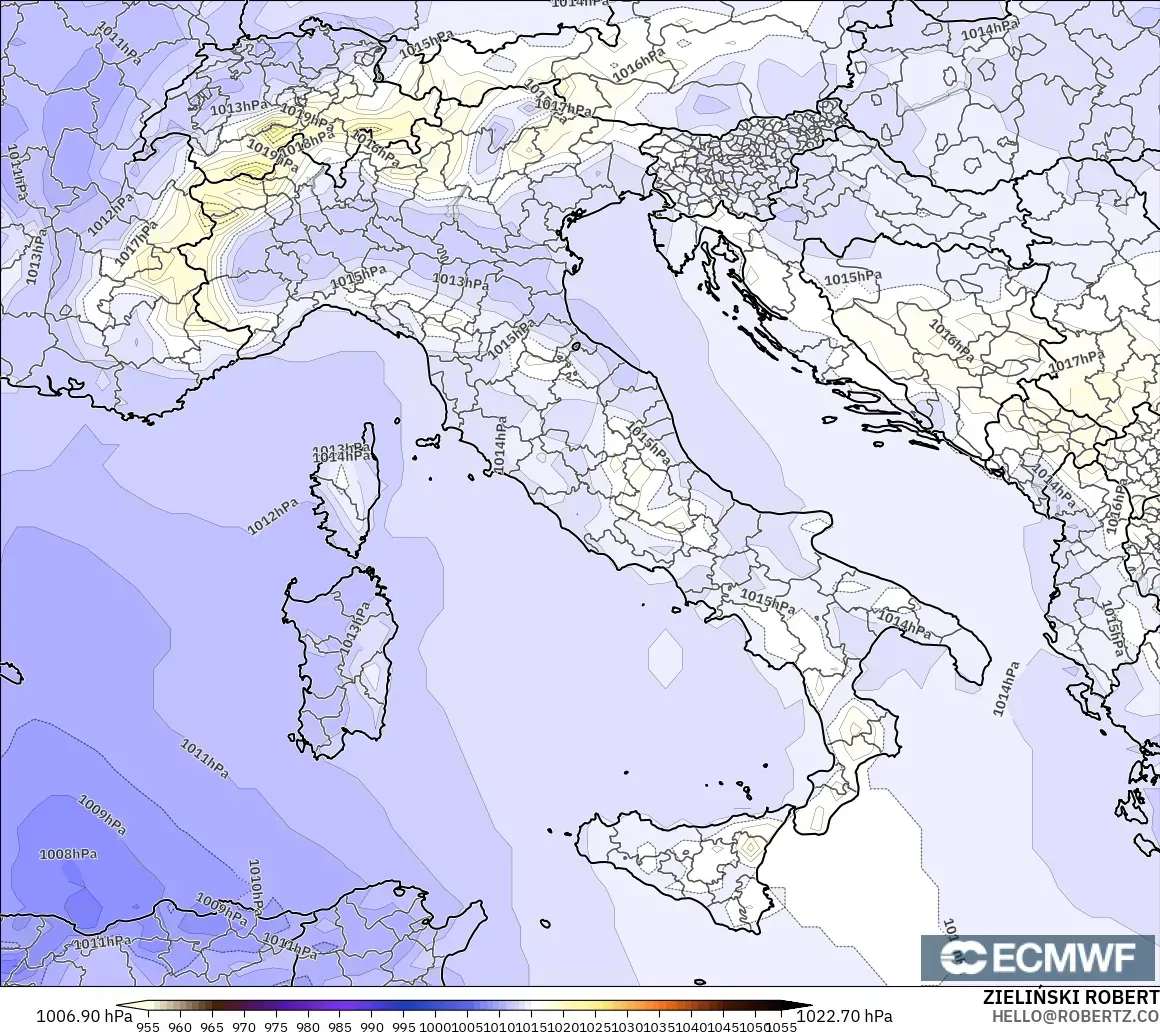 ECMWF IFS 0.25° modelo - Italia, Presión