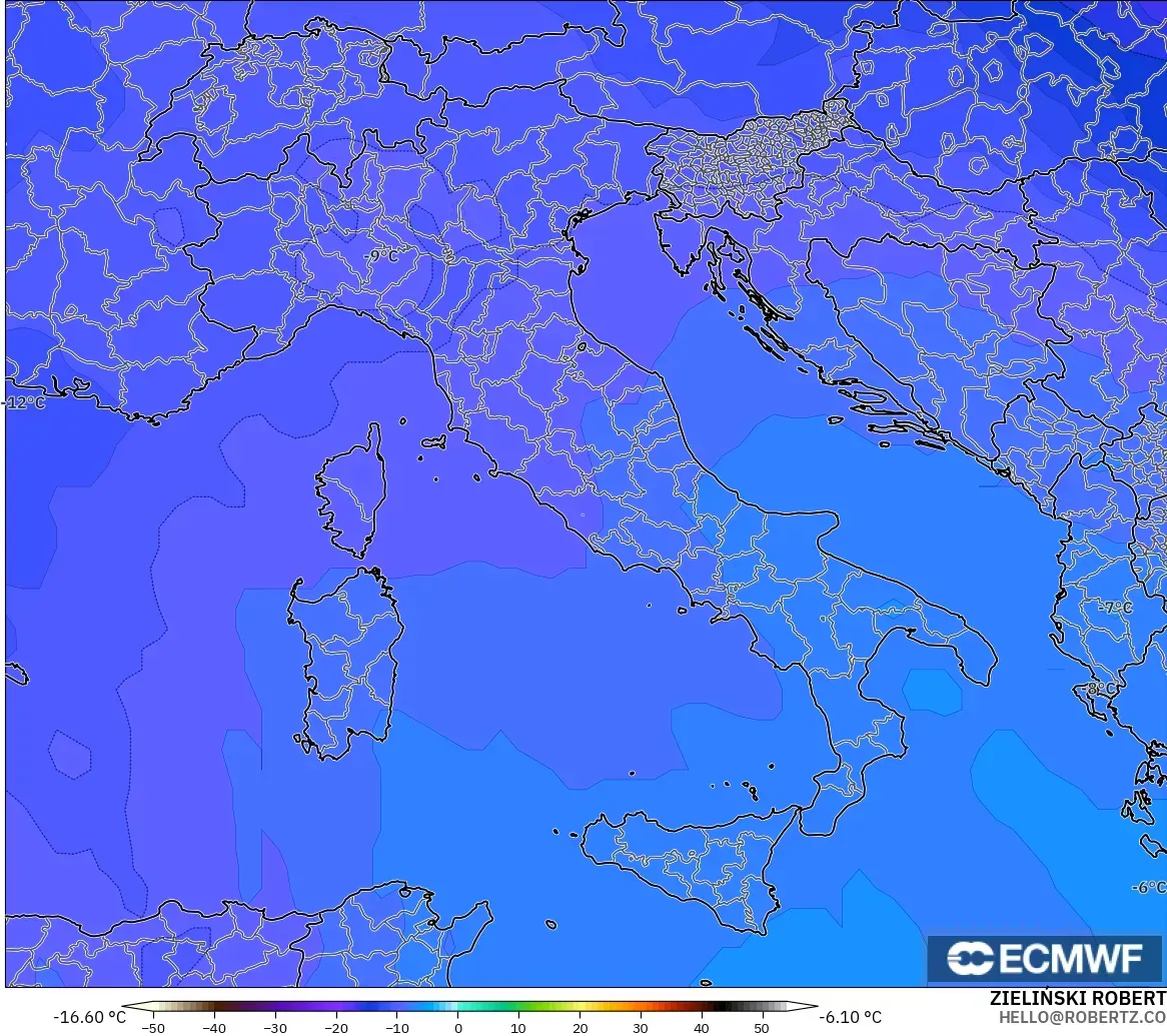 ECMWF IFS 0.25° modelo - Italia, Temperatura a 500 hPa