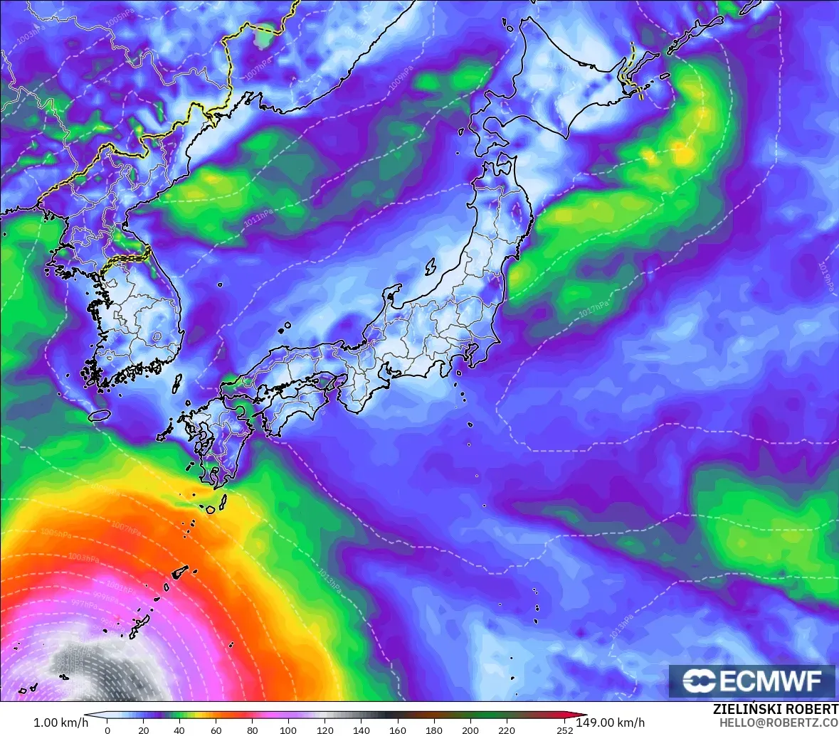 ECMWF IFS 0.25° modelo - Japón, Ráfagas de viento