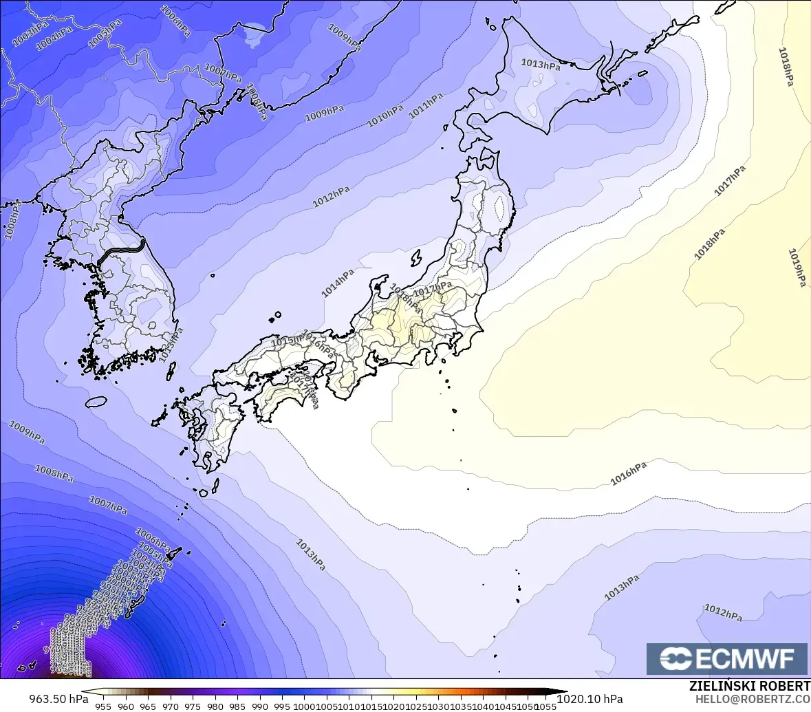 ECMWF IFS 0.25° modelo - Japón, Presión