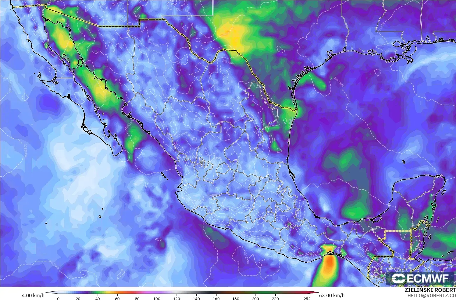 ECMWF IFS 0.25° modelo - México, Ráfagas de viento