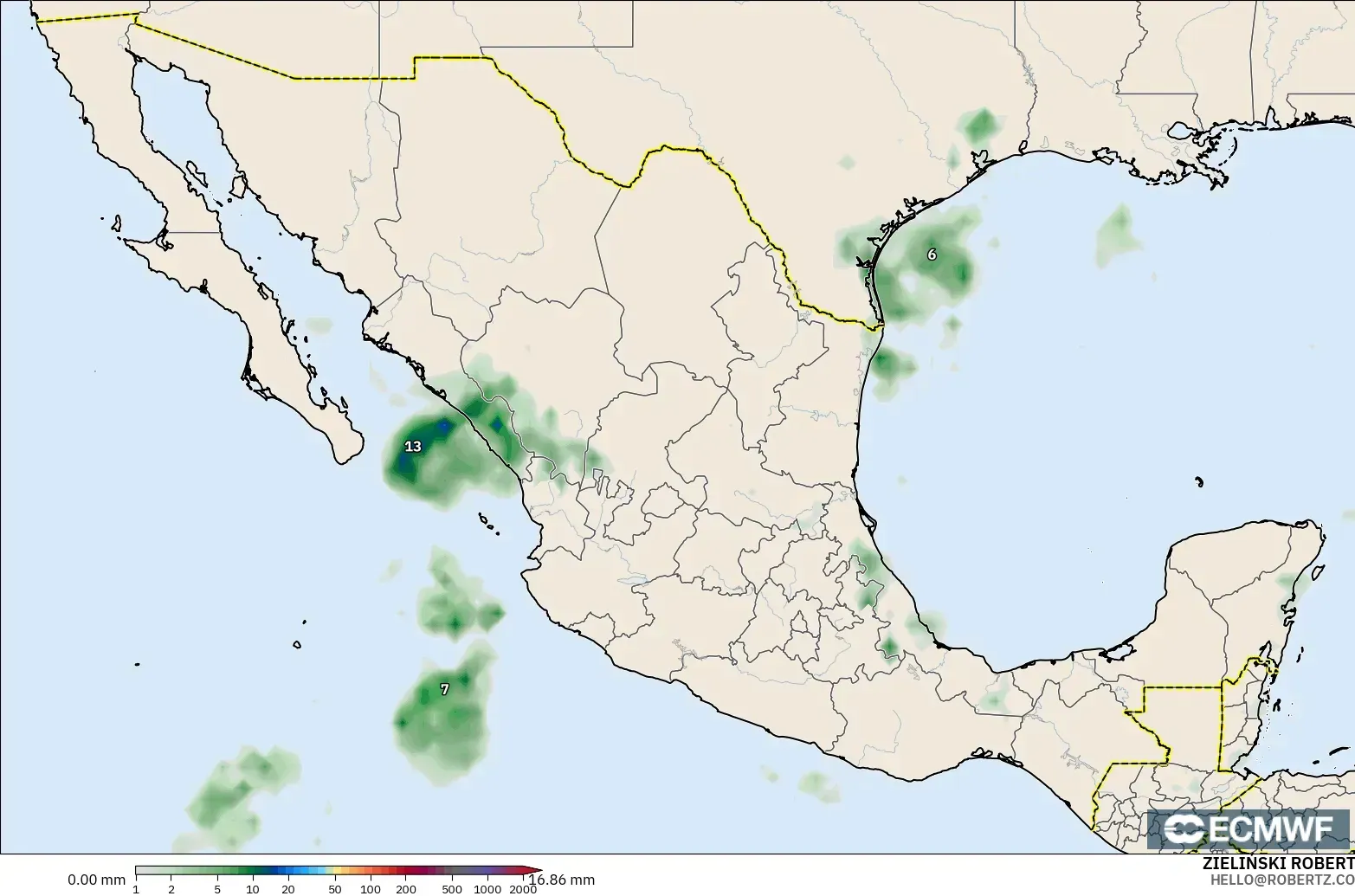 ECMWF IFS 0.25° modelo - México, Acumulación de precipitación