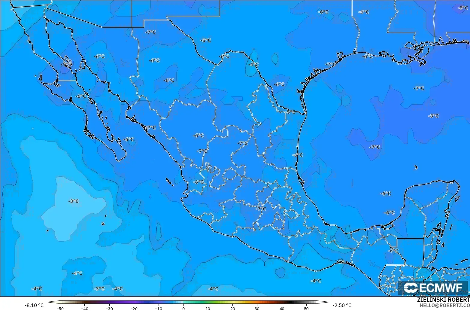 ECMWF IFS 0.25° modelo - México, Temperatura a 500 hPa