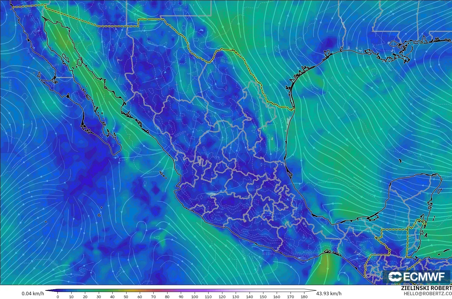 ECMWF IFS 0.25° modelo - México, Viento a 10 m