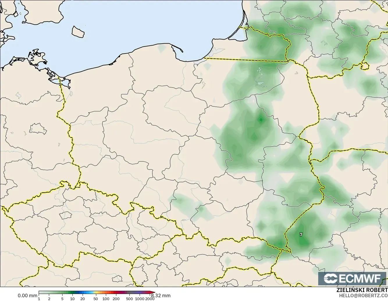 ECMWF IFS 0.25° modelo - Polonia, Acumulación de precipitación