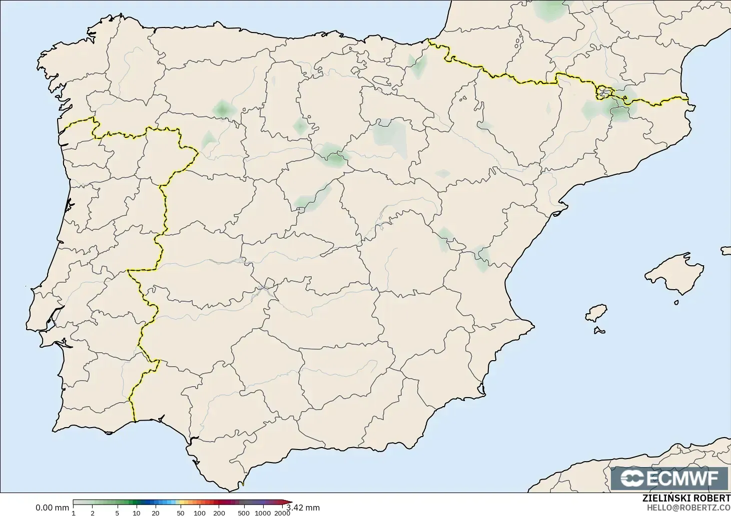 ECMWF IFS 0.25° modelo - España, Acumulación de precipitación