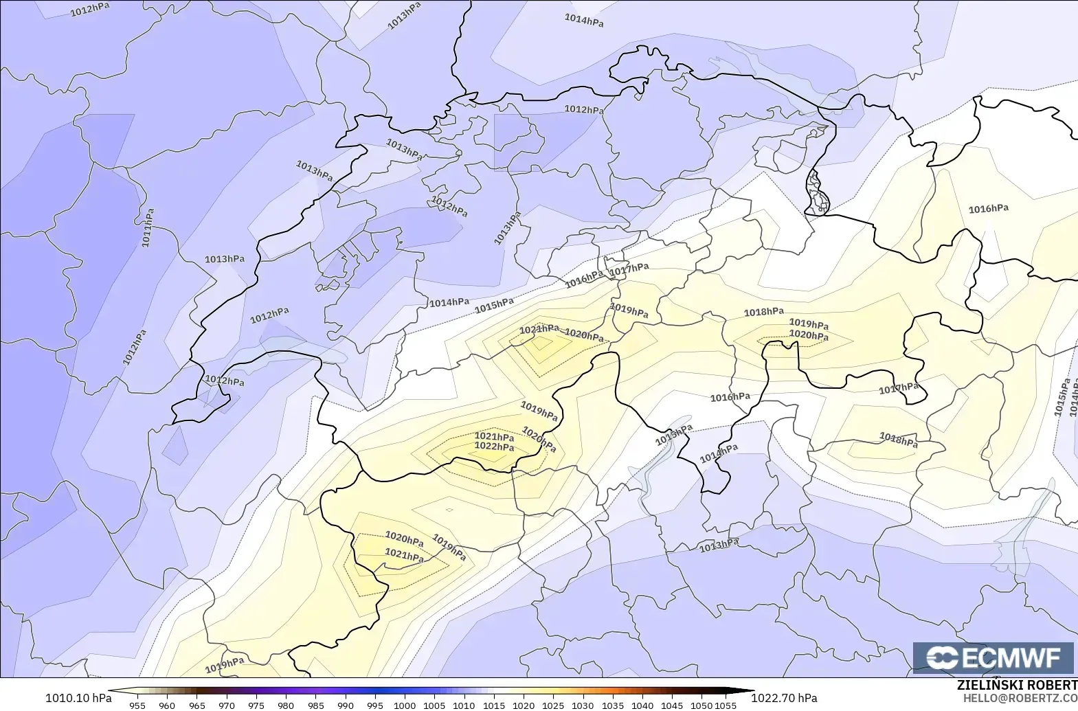 ECMWF IFS 0.25° modelo - Suiza, Presión