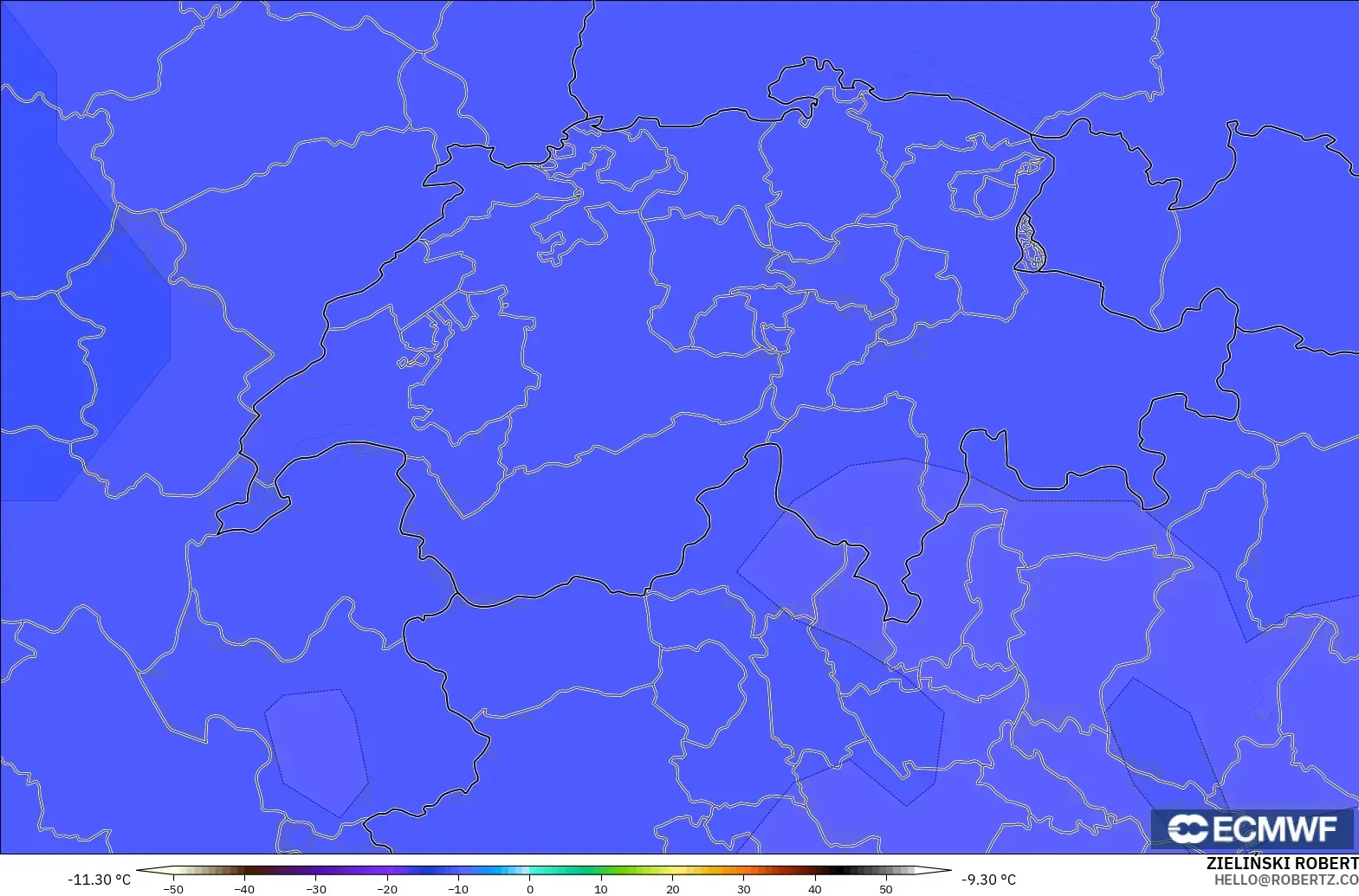 ECMWF IFS 0.25° modelo - Suiza, Temperatura a 500 hPa