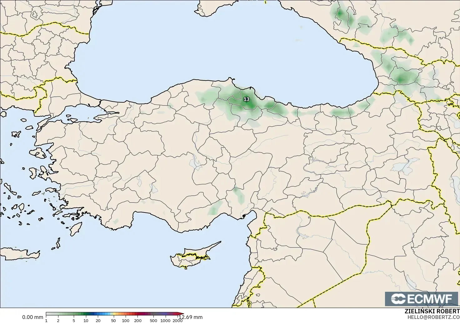 ECMWF IFS 0.25° modelo - Turquía, Acumulación de precipitación