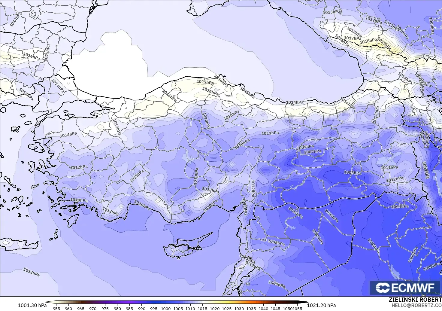 ECMWF IFS 0.25° modelo - Turquía, Presión