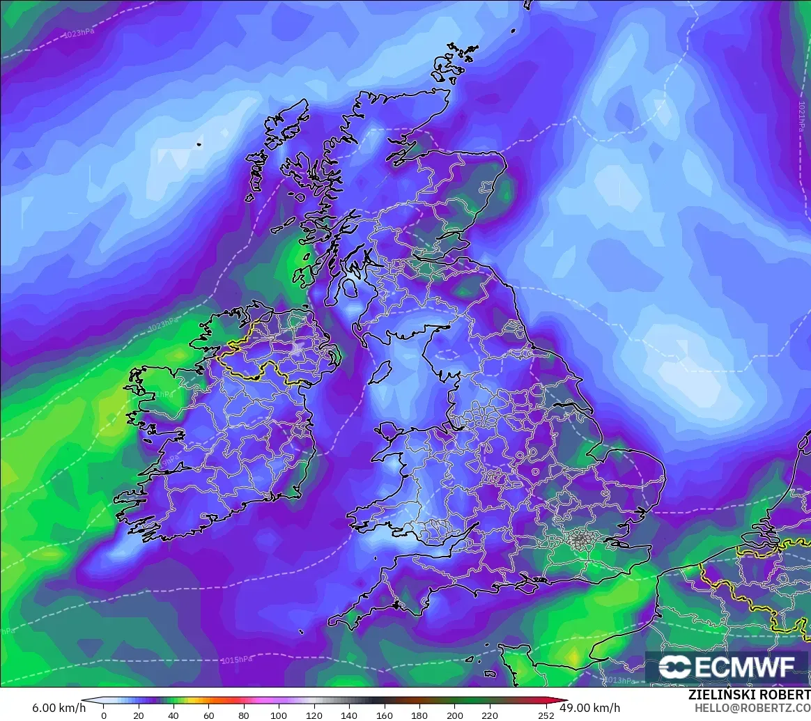 ECMWF IFS 0.25° modelo - Reino Unido, Ráfagas de viento
