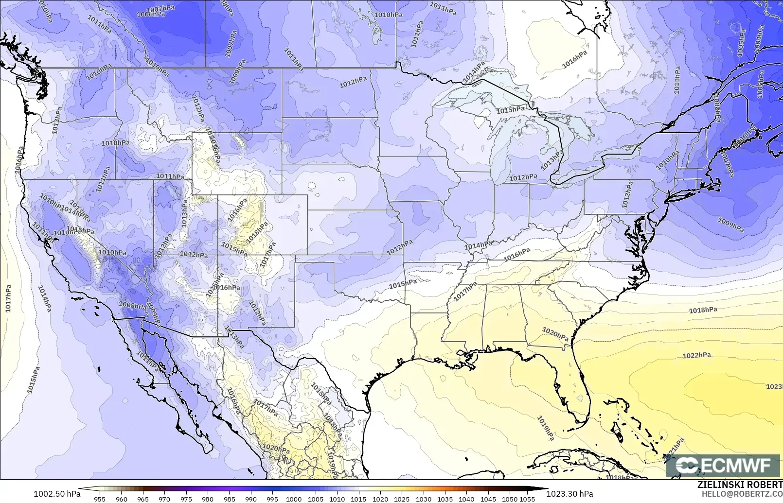 ECMWF IFS 0.25° modelo - Estados Unidos, Presión