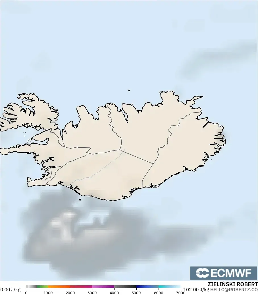 ECMWF IFS 0.25° modelo - Islandia, CAPE