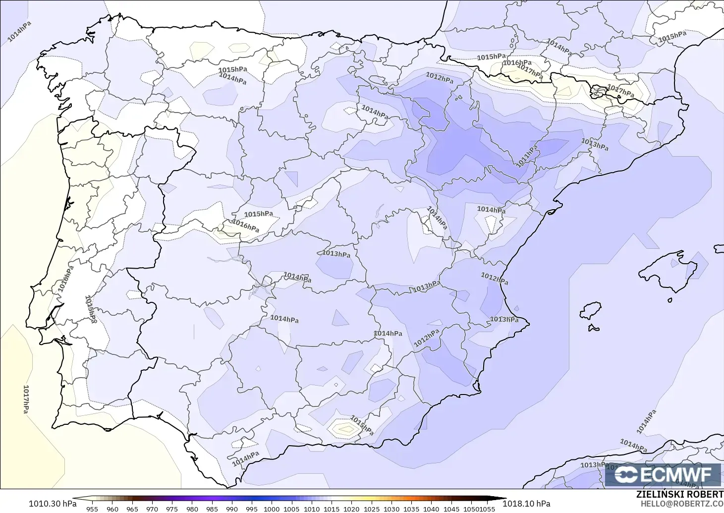 ECMWF IFS 0.25° modelo - España, Presión