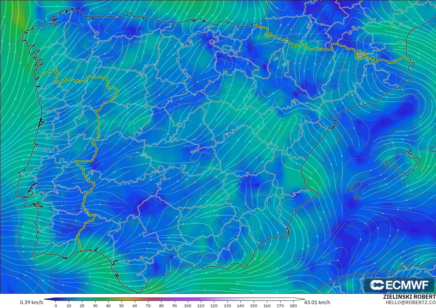 ECMWF IFS 0.25° modelo - España, Viento a 10 m