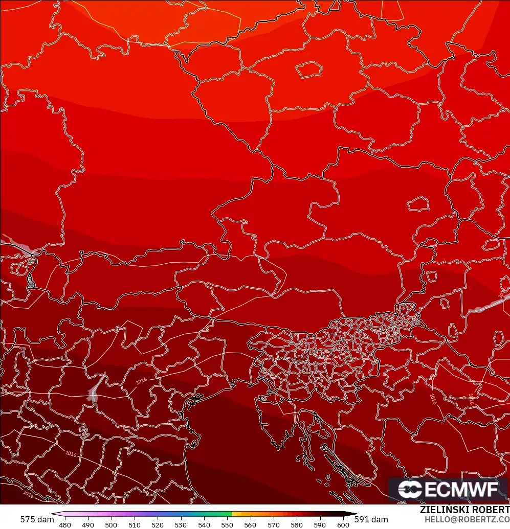 ECMWF IFS 0.25° modelo - Austria, Altura geopotencial a 500 hPa