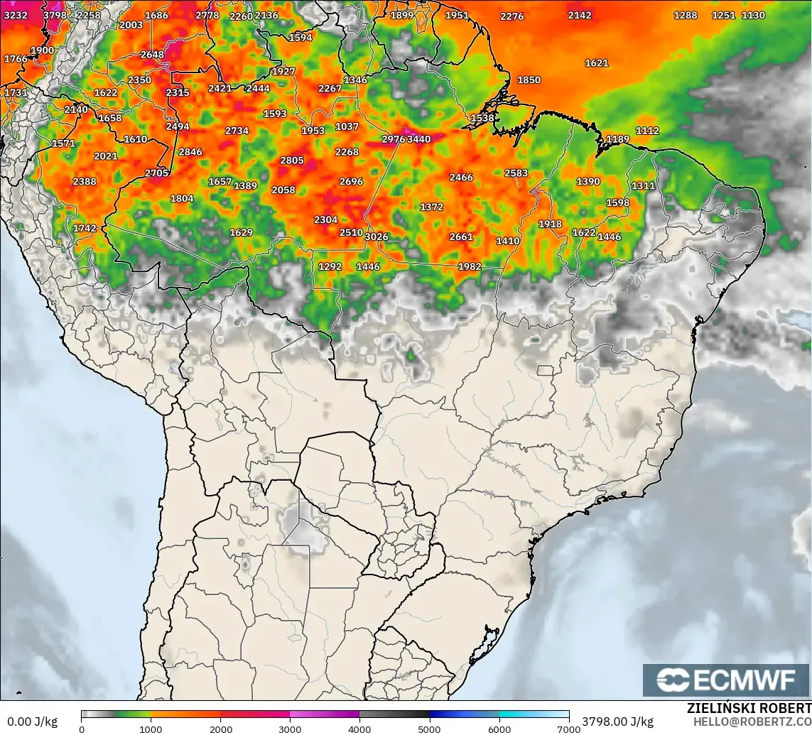 ECMWF IFS 0.25° modelo - Brasil, CAPE