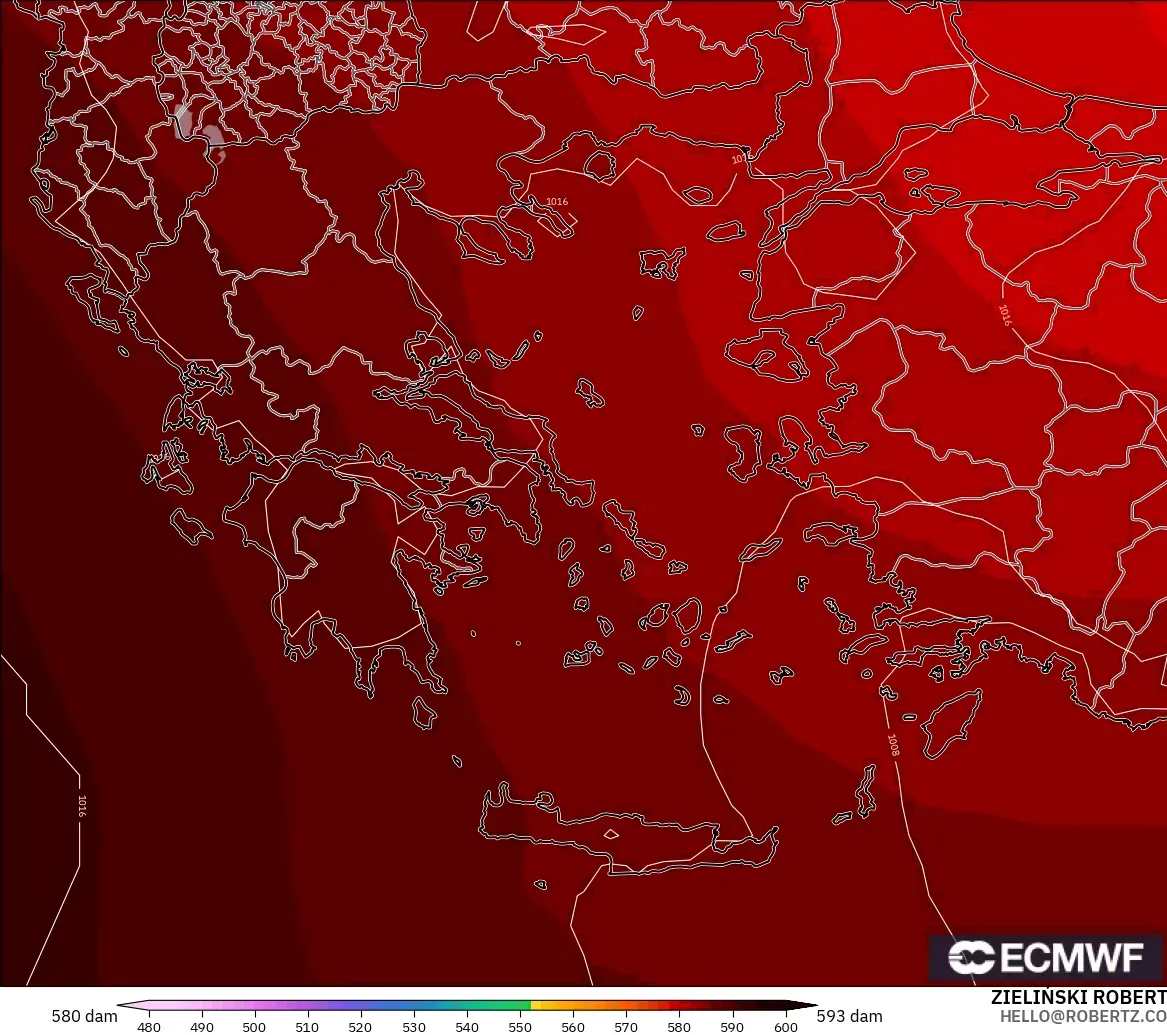 ECMWF IFS 0.25° modelo - Grecia, Altura geopotencial a 500 hPa