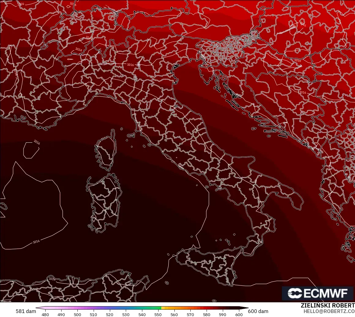 ECMWF IFS 0.25° modelo - Italia, Altura geopotencial a 500 hPa