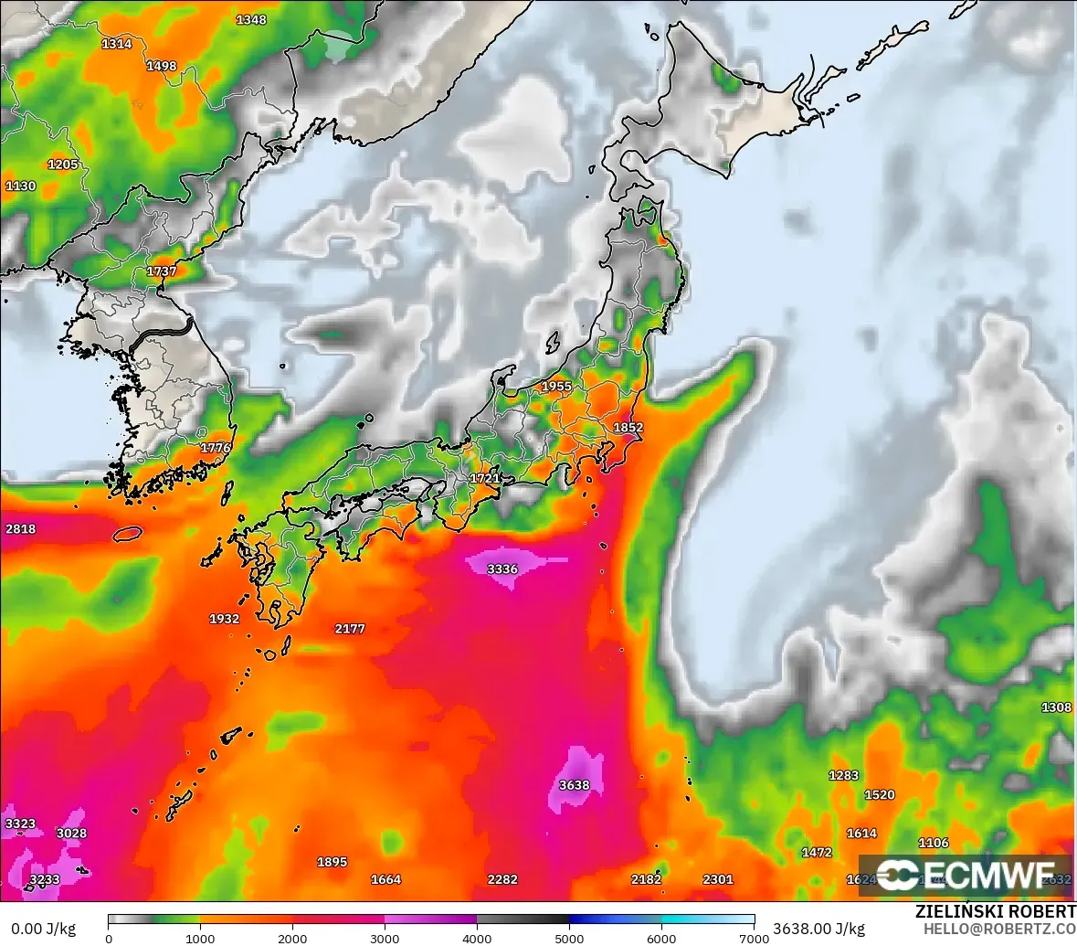ECMWF IFS 0.25° modelo - Japón, CAPE