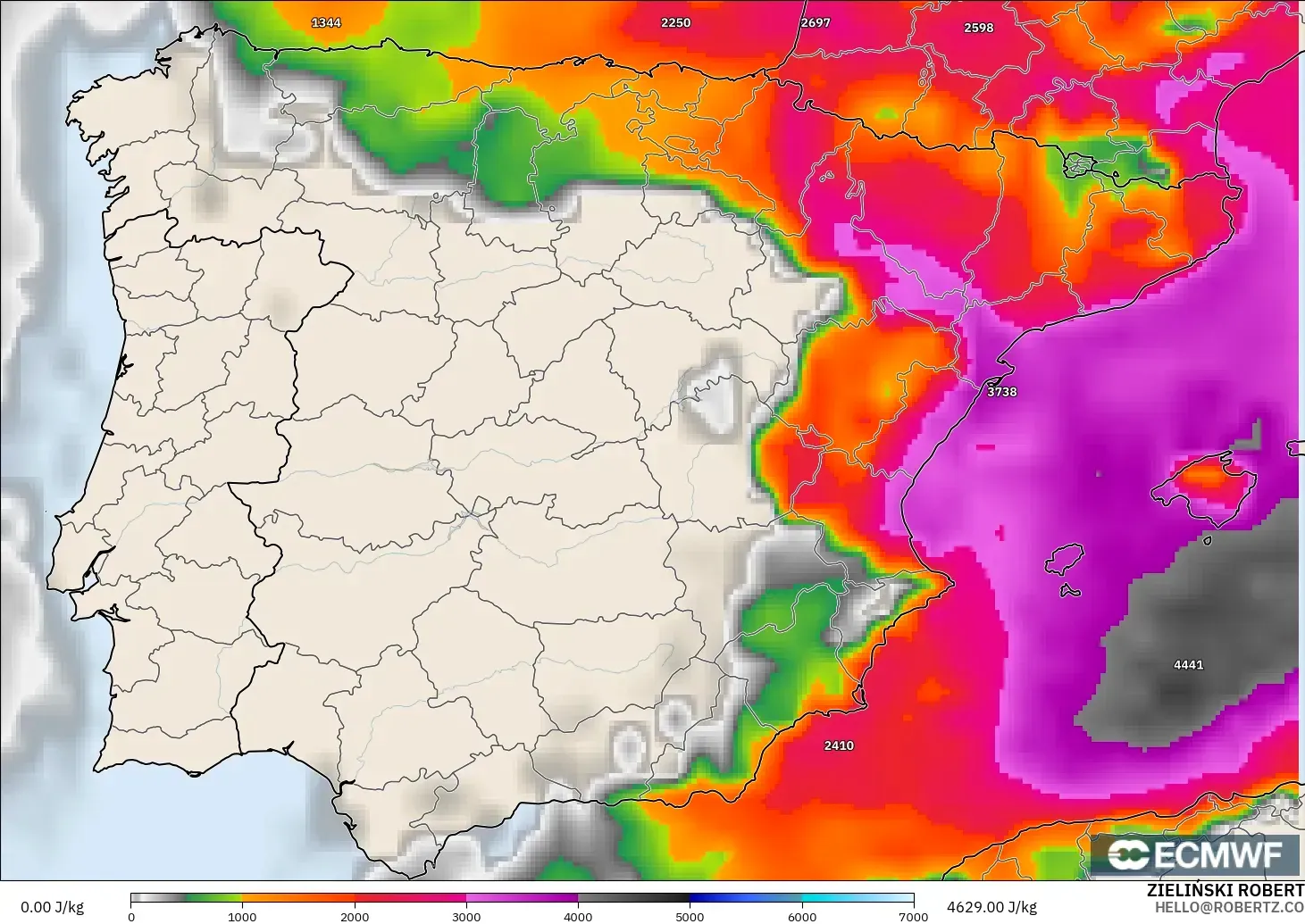 ECMWF IFS 0.25° modelo - España, CAPE